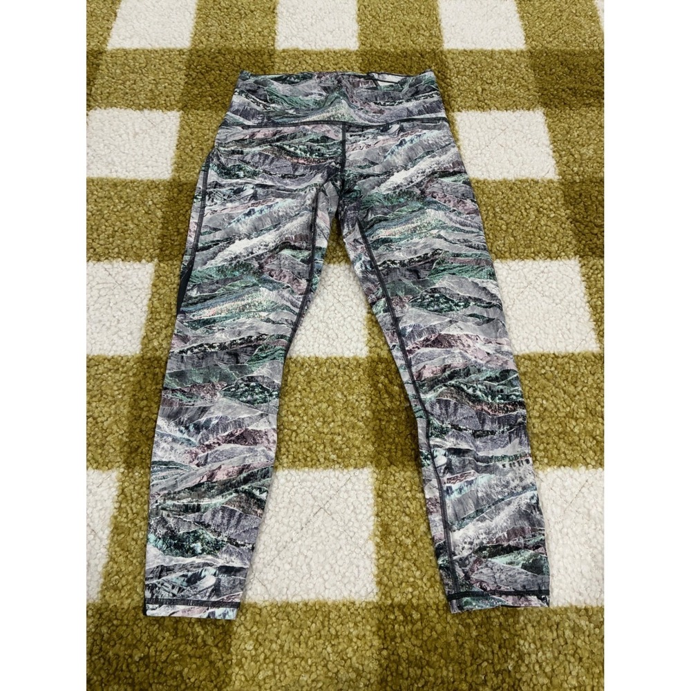 Lululemon Mountain Landscape Mesh Panel High Rise Leggings Size 10 Multi Color
